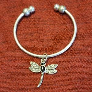 Dragonfly Silver Plate Cuff Bracelet